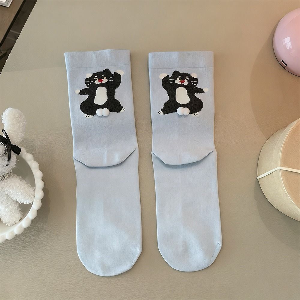Small Ball 3D Cat Socks Soft Cotton Socks Cute Creative Mid Calf Socks  Daily Wear