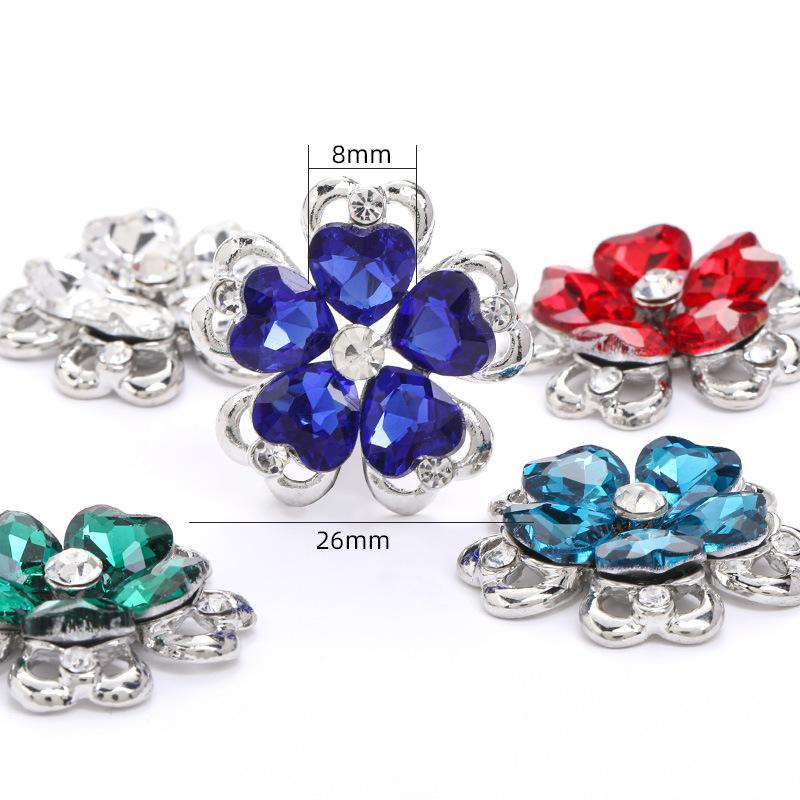 Engood 50Pcs Crystal Glass Flower Rhinestone Alloy Buttons Sewing Trim Embellishments Craft DIY Hair Apparel Clothes Accessories