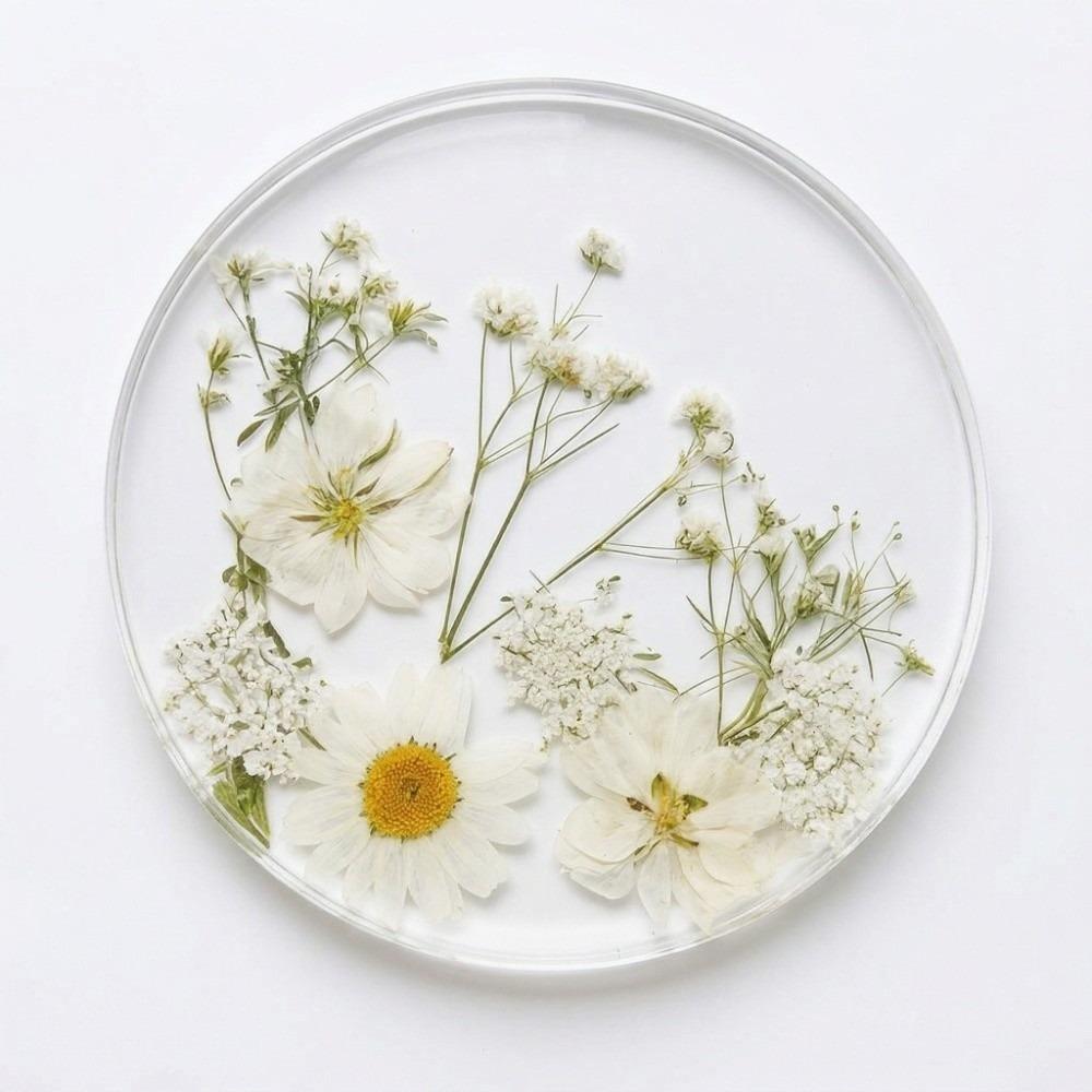 Round Floral Print Coasters Transparent Cup Mat Durable Insulation Pad Tea Table