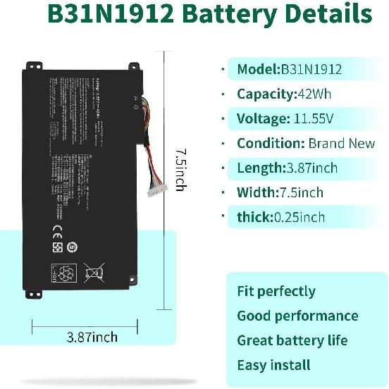 DMKAOLLK 42Wh B31N1912 C31N1912 Battery Replacement for Asus VivoBook 14 E410M E410MA L410M L410MA E410KA F414MA-CL E510KA L510MA R522MA Vivobook 14