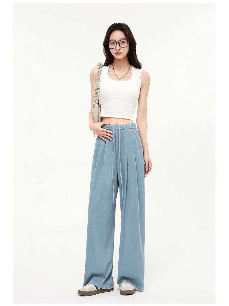 Women's Tencel Blue Wide-Leg Jeans - Summer 2026 Collection, Loose, Slimming, and Drape Fit