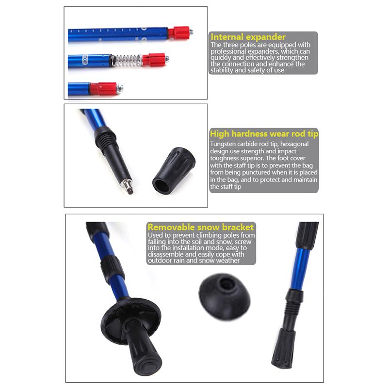 4-Section Outdoor Walking Stick Portable Telescopic Trekking Pole Anti Skid Aluminium Alloy Cane Elderly Camping Climbing Stick