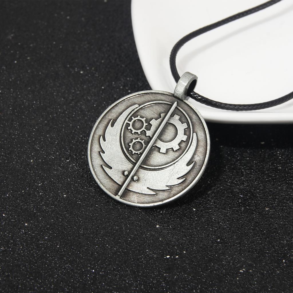 Fallout Confrérie de l'Acier Pendentif Rond Chaîne Cordon Collier Bijoux Unisexe