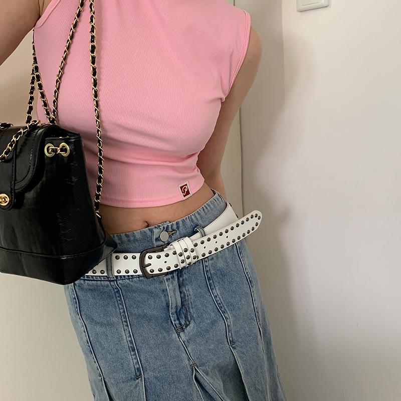 2026 New Women Belt Women's Jeans Tie-in Ladies' Belt Fashion Personality Rivet Belt Senior Black Fashion
