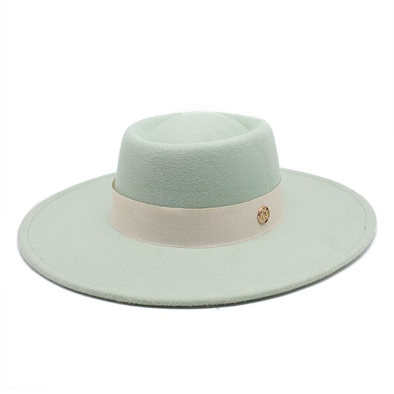 Solid Color Wool 9.5Cm Brim Mark Men'S And Women'S Warm Outdoor Oval Hoop Top Hat