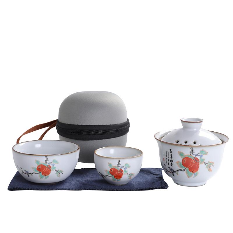 Japanese-Style Ru Kiln Travel Tea Set, Natural Opening Can Raise One Pot And Two Cups, Portable Ceramic Express Cup