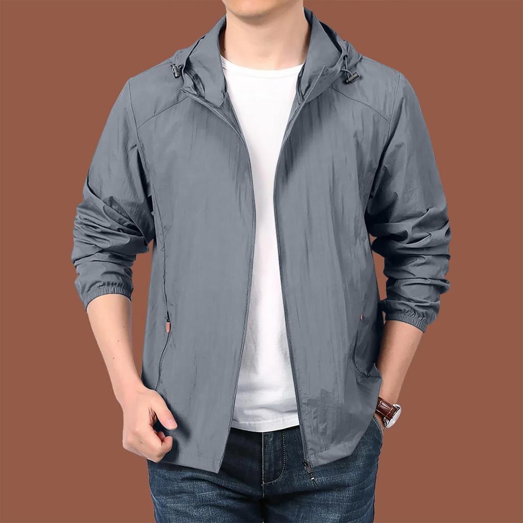 Men's Loose Casual Outdoor Large-sized Hooded Windbreaker Long-sleeved Jacket