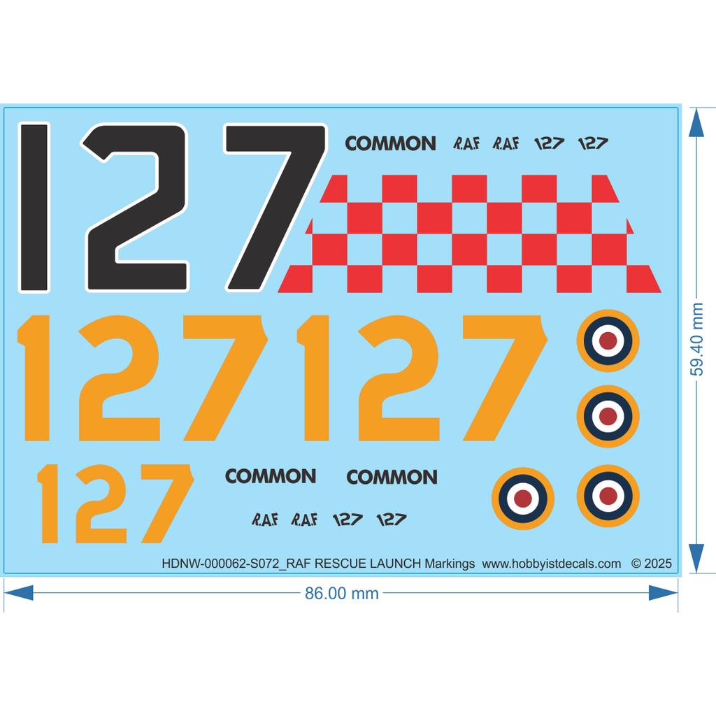RAF RESCUE LAUNCH Markings - 1/72 - Water Decal