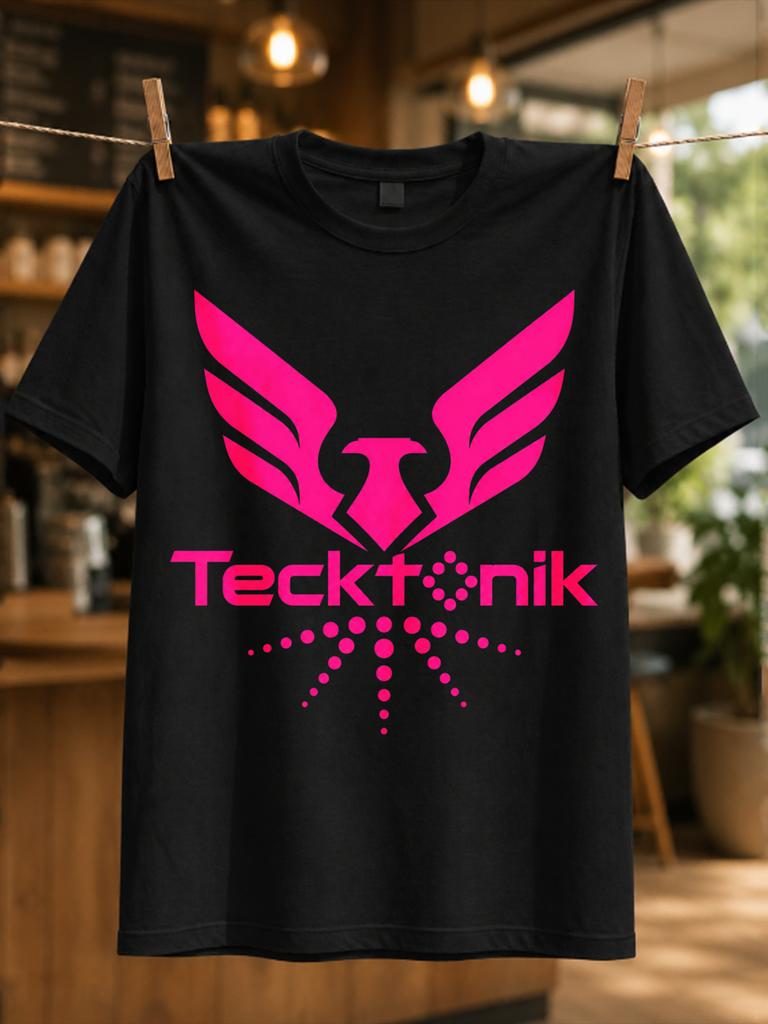 Tecktonik Dance Hot Pink Winged Logo With Dotted Burst And Sharp Glow Retro Electro Dance Style Unisex All Tshirt