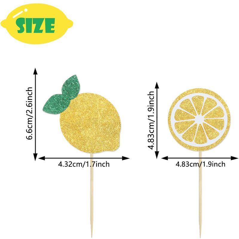 Summer Fruit Dessert Toppers 24Pcs Lemon Strawberry Cherry Design for Wedding Birthday Bridal Shower Party Decor