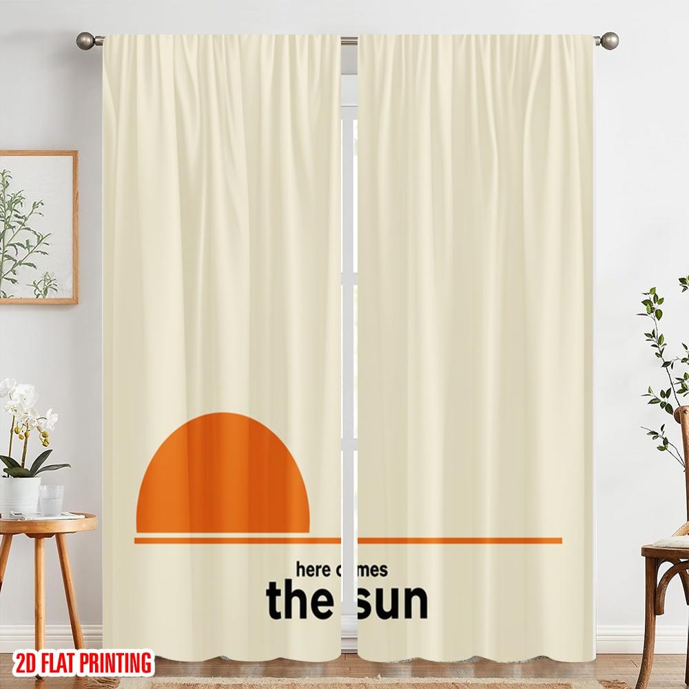 2pcs 2D Flat Printing Party Window Curtains Here Comes The Sun Polyester Without Electricity Festive Wall Decor Perfect for