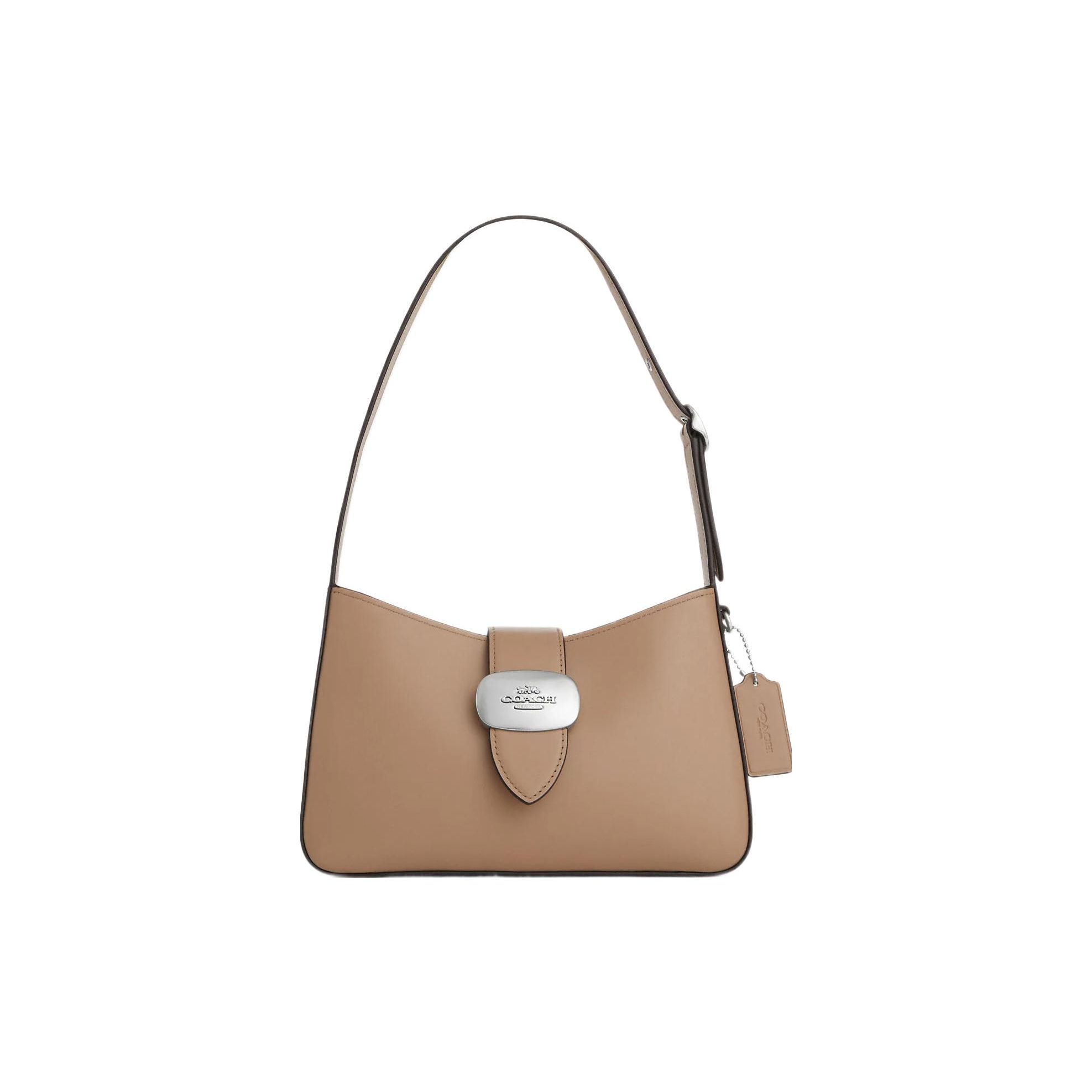

Coach Eliza 25 Oval Logo Snap Zipper Pocket Leather Shoulder Bag Women bags Camel CR533-SVTP Basic Set (Bag+Dust Bag)