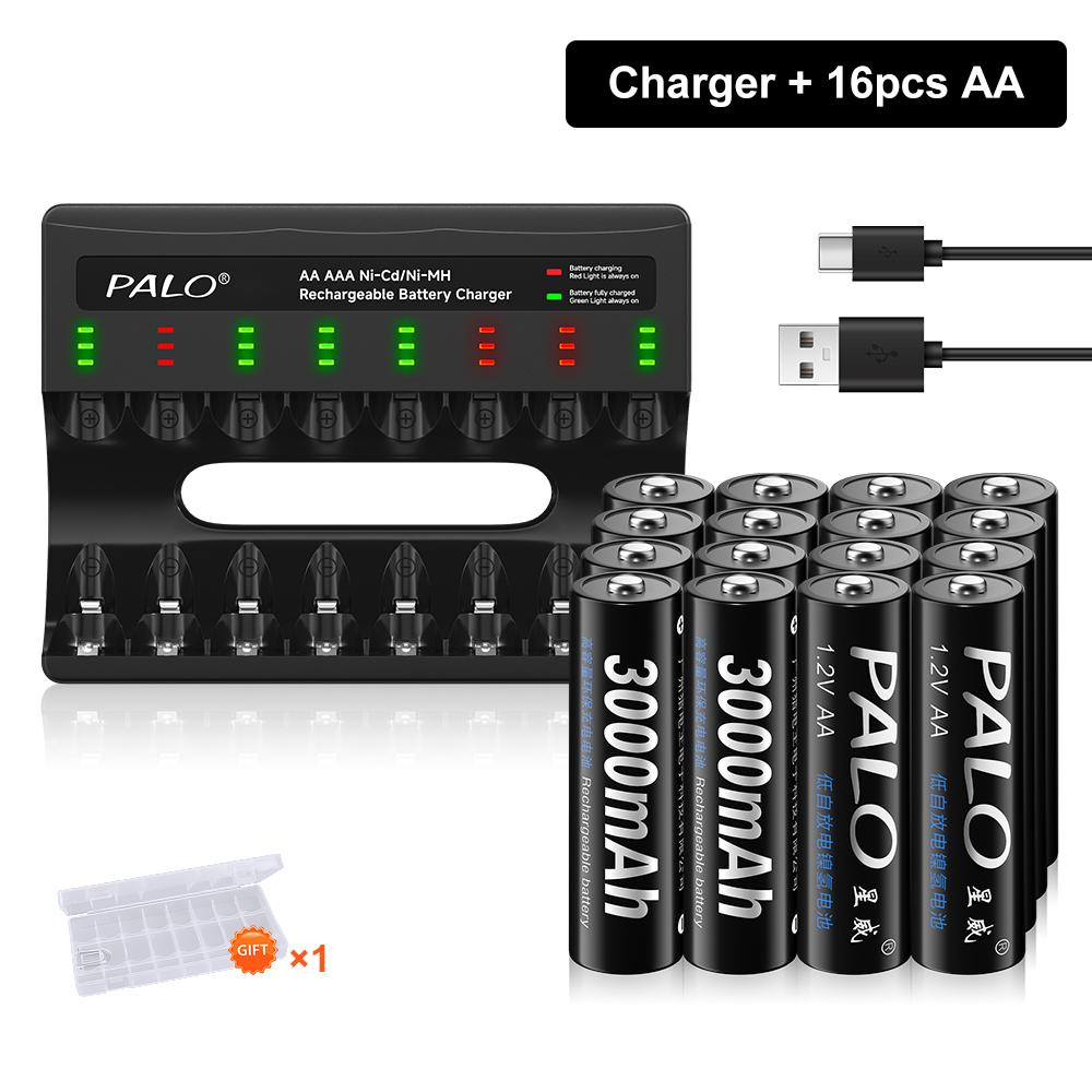 PALO 1.2V NIMH AA Rechargeable Battery with Smart AA Battery Charger 1.2V 3000mAh 2A Battery for Remote Control Toy Camera