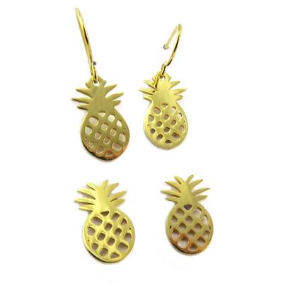 [P8076] - 2 Pairs of Golden 'Pineapple' Steel Buckles - 13x8 Mm
