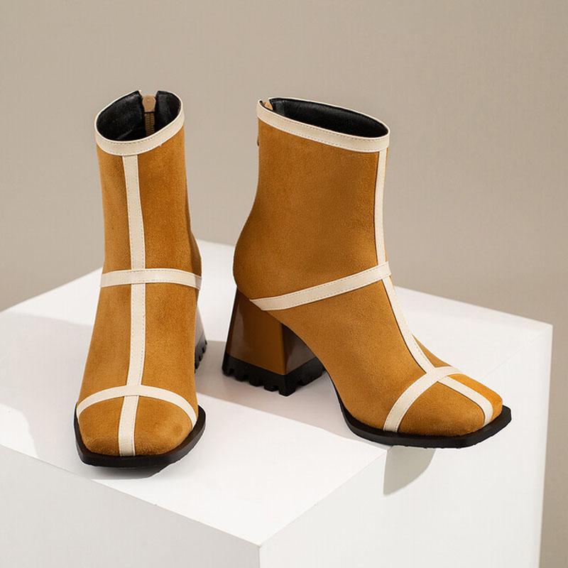 Fashion Leopard Booties Women Winter Suede Chunky Heel Ankle Boots Custom Back Zipper Botas De Mujer Plus Size 34-43 WSH4731