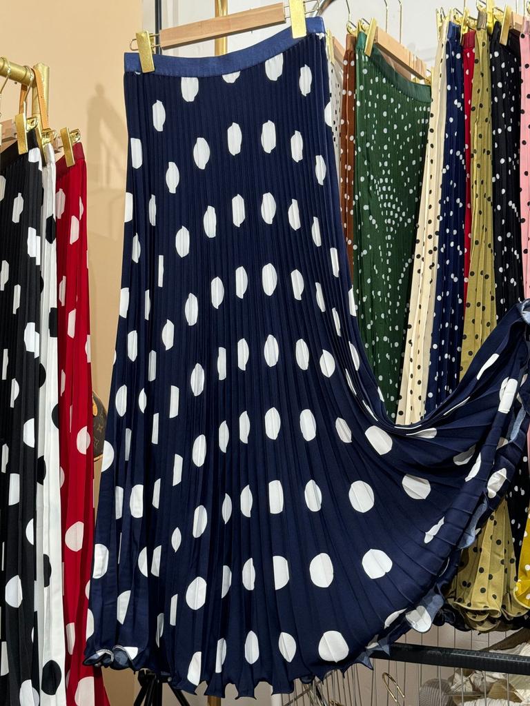 Multi-color summer Japan and Korea new chiffon fashion high waist thin pleated polka dot medium and long skirt women