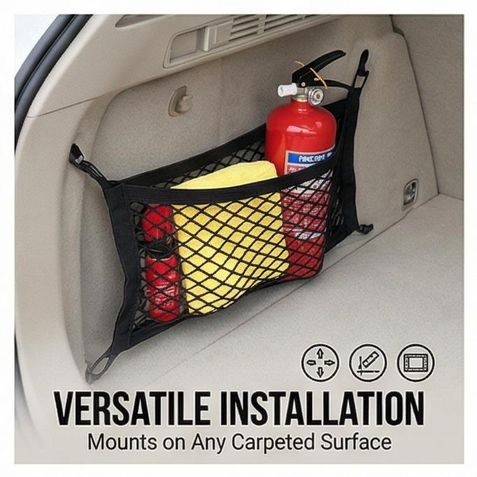 Car Trunk Mesh Organizer - Elastic Magic Tape Storage Net