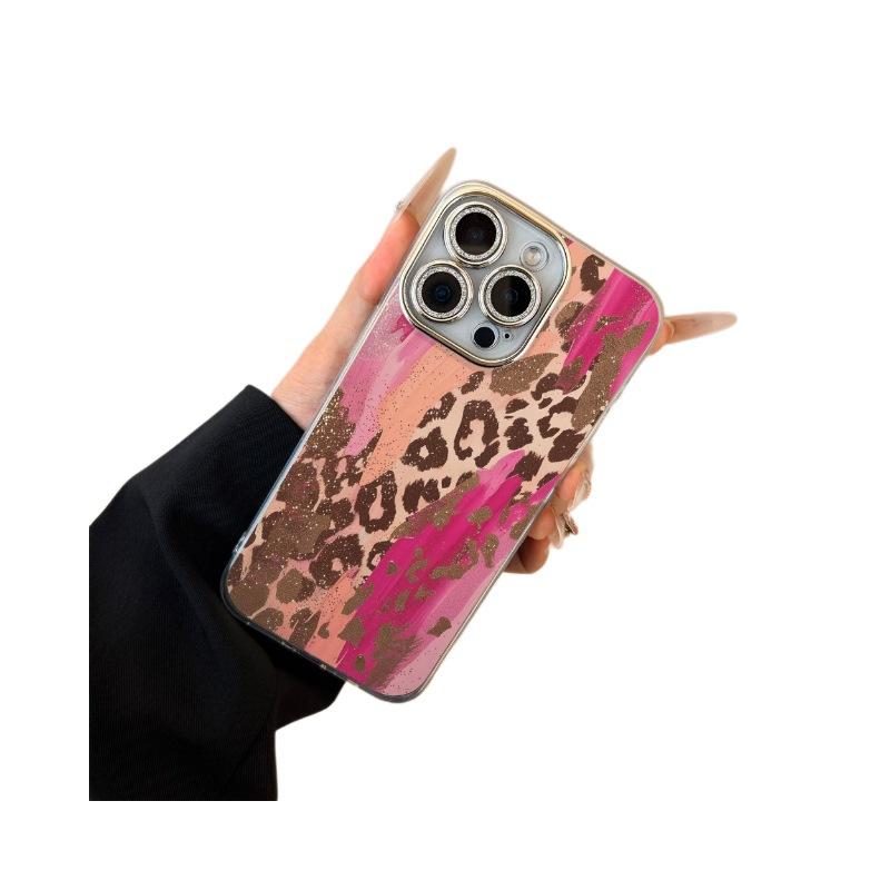 Rose Red Leopard Print Acrylic Compatible for 15/14 for 17 AIR Glitter Pink Lens Drop-Resistant Phone Case