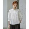 Demana Women's French Pleated Bubble Sleeve Cotton Blouse