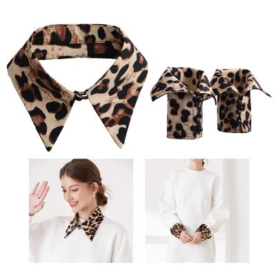 Elegant Detachable Ruffle Jabot Lapel Leopard False Collar and Sleeves Cuffs Set for Cosplay Parties Costume or Casual