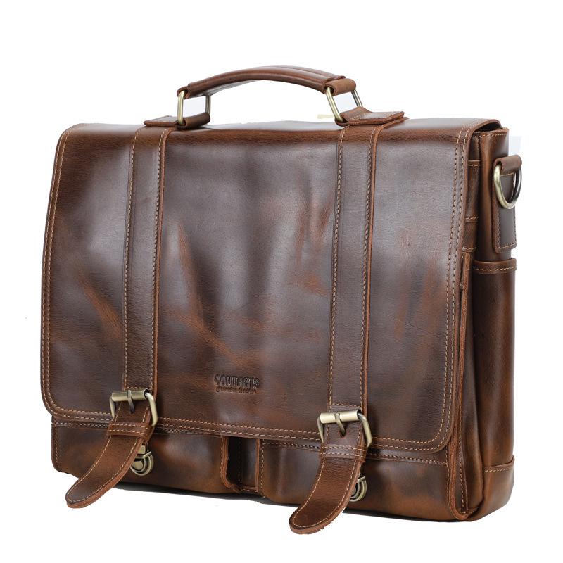 

Black Angel Men s Genuine Leather Laptop Briefcase - Large Capacity Casual Crossbody Bag