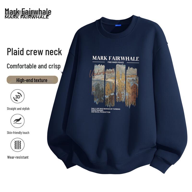 MARK FAIRWHALE Men's 2025 Trendy Loose Fit Round Neck Sweatshirt