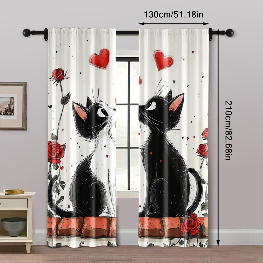 Set Of 2 Upscale Curtains Story Love Cat Fabric Without Rod Stuff Clearance Living Room Bedroom Curtain Polyester Machine Washable Perfect For
