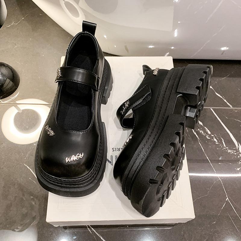 Round Head Sweet Cool Platform Small Leather Shoes Women's 2025 New Butterfly Versatile Japanese Jk Thick Heel Shallow Mouth Mary Jane Single Shoes