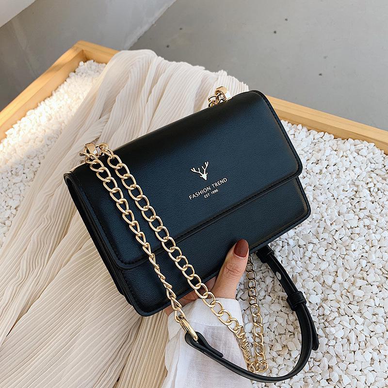 2026 Women's Korean Fashion Shoulder & Messenger Bag with Chain - Simple Design, Small Square Style