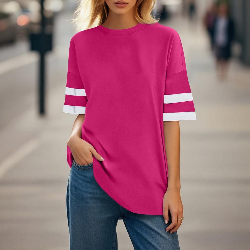 Womens' Fashionable And Casual -color Basic Round-neck Short-sleeved Top