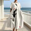 Plus Size Chinese Wash Painting Style Dress for Women Summer Short Sleeve Crew Neck Loose Long Dress Casual Vacation Sundress