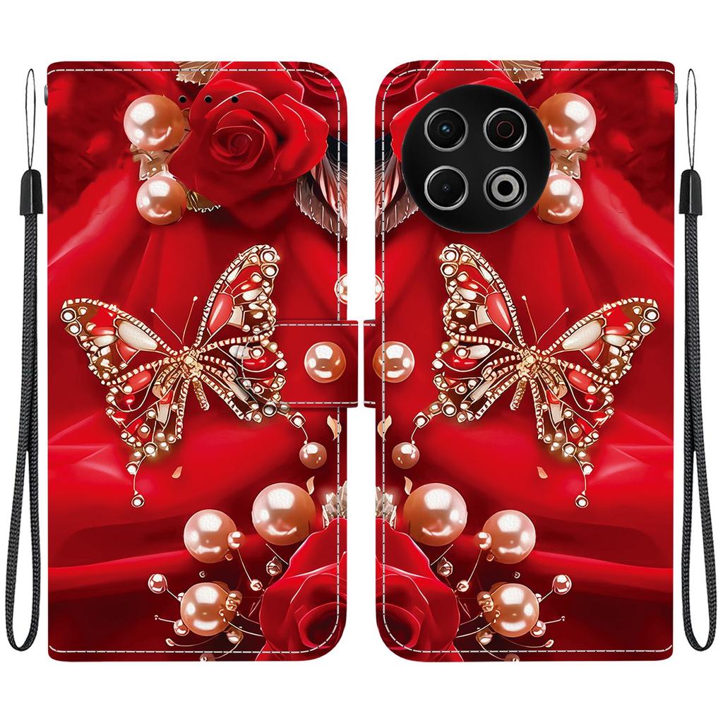 Handmade PU Leather Flip Case for Tecno Spark 30 / Spark 30 Pro Anti-Slip Shockproof Cover with Wrist Strap & Heart/Rose Cat Designs