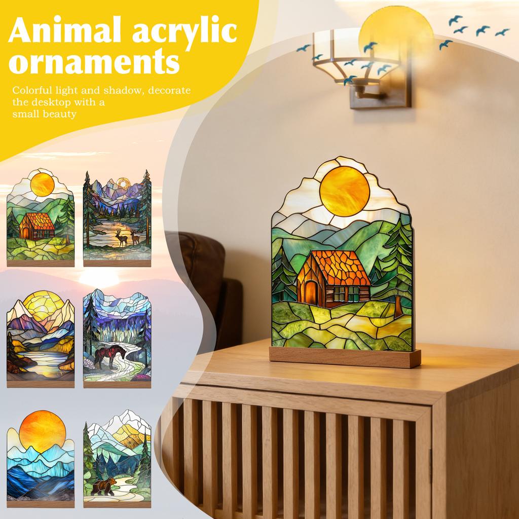 Minimalist 2D Flat Decorative Piece With Base, Multi Colored Acrylic Craft, Suitable For Desktops, Bookshelves, And Other Artistic Decorations.