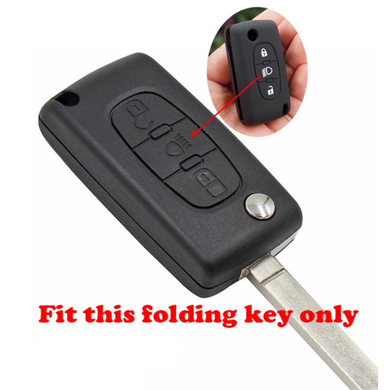 Silicone Car Key Cover For Citroen C4 2008 Picasso Berlingo C3 C5 X7 Xsara C6 C8 Folding 3 Button Key Case Cover Protection