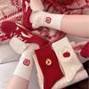 Red Socks Year Of The Dragon Red Socks Embroidered Cotton Socks Cute Festive New Year Medium Tube Wedding Stockings