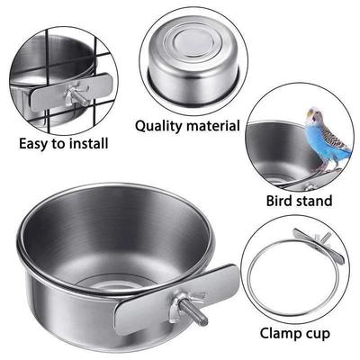 Small Pet Stainless Steel Bowl Parrot Food Bowl Water Bowl Food Cup Water Cup Food Trough Bird Food Cup Fixed Hanging Bowl
