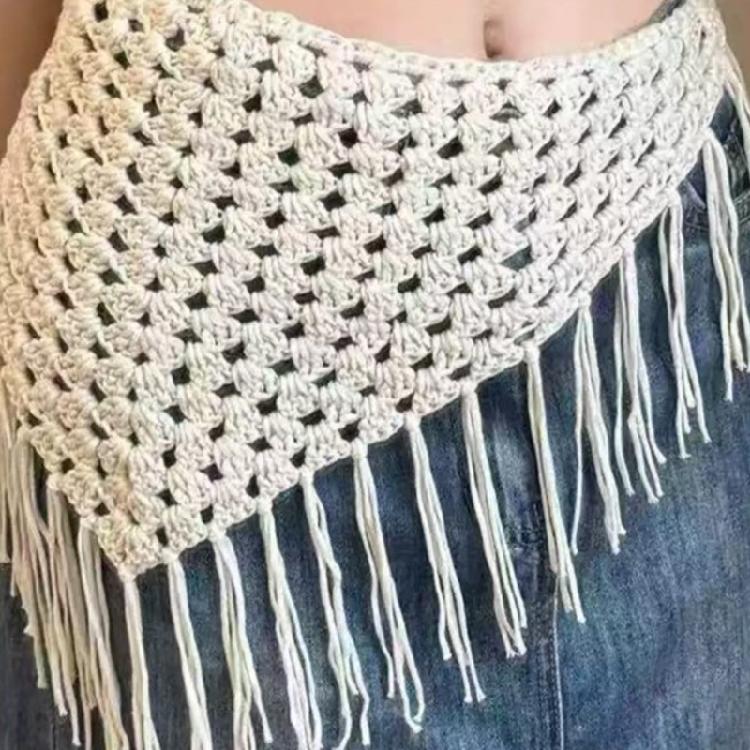 Multipurpose Crochet Triangled Scarf With Polyester Trim Stylish Layered Neck Wrap For Daily Outdoor Use