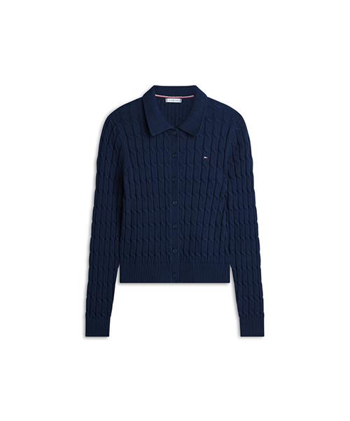 TOMMY HILFIGER Cotton Cable Polo Cardigan (T22G1Kcd051Wt2C1G)