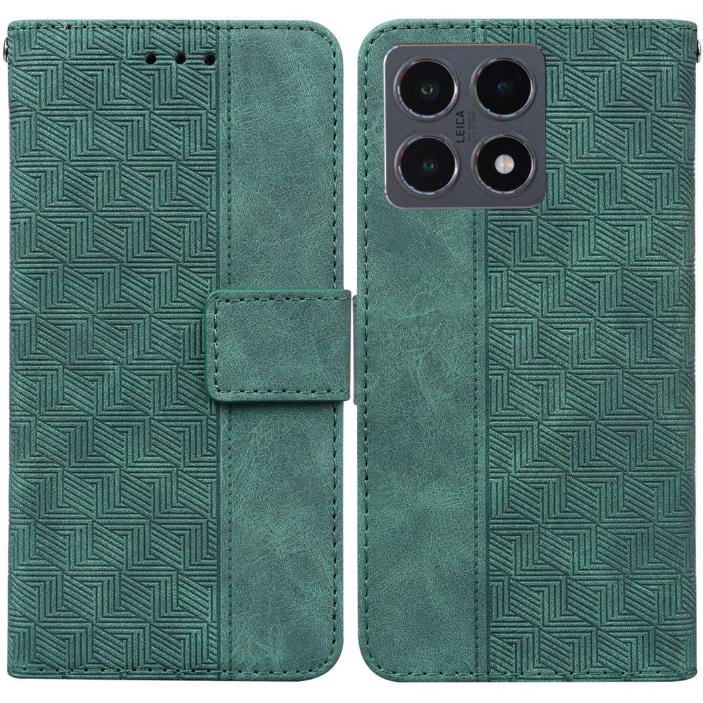 For Xiaomi 15T Case Geometry Pattern Leather Wallet Phone Cover with Wrist Strap