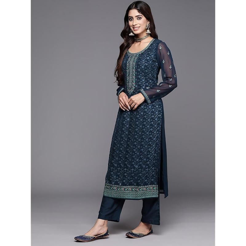 Libas Women s Georgette Kurta Sets (48088_Navy L