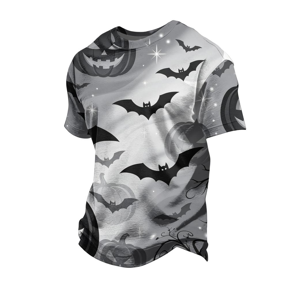 Men's Halloween Vintage Short Sleeve T Shirt Loose Breathable Summer Sports Street Casual Everyday Top with Pumpkin and Bat Print