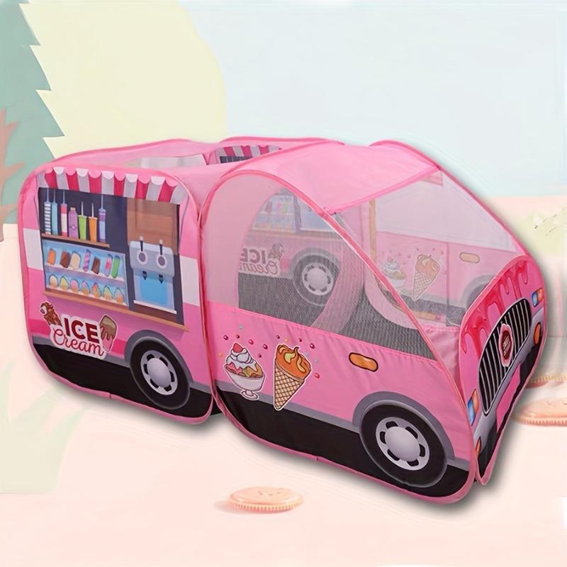 Portable Indoor Outdoor Play Tent for Kids Pink Dessert Truck No Assembly Needed Storage Bag Role Play Imaginative Gifts