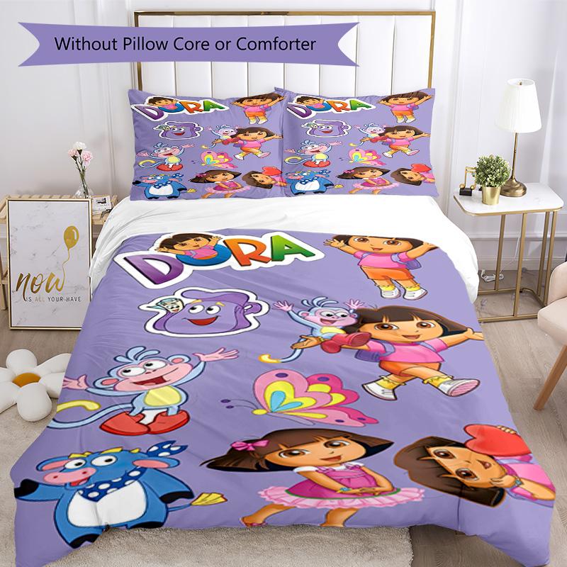 Set Biancheria da Letto Dora l'Esploratrice Copripiumino Traspirante con Federe Biancheria da Letto Decorativa per Camera da Letto Decorazione Casa Regalo di Compleanno