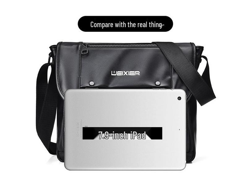 Business Casual Men's Large Capacity Wear-Resistant PU Splash-Proof Messenger Shoulder Bag