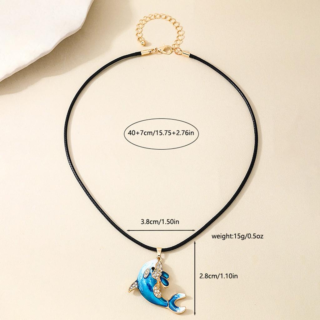 Rhinestones Dolphin Pendant Necklace for Women Adjustable Length Neckchain Choker Lightweight Comfortable Accessory