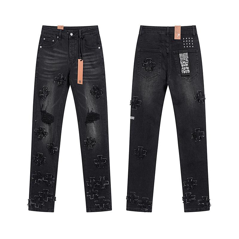 Purple Brand Ink Printing Meichao High Street Retro Ripped Casual Trend Denim Horn Pants Small Feet