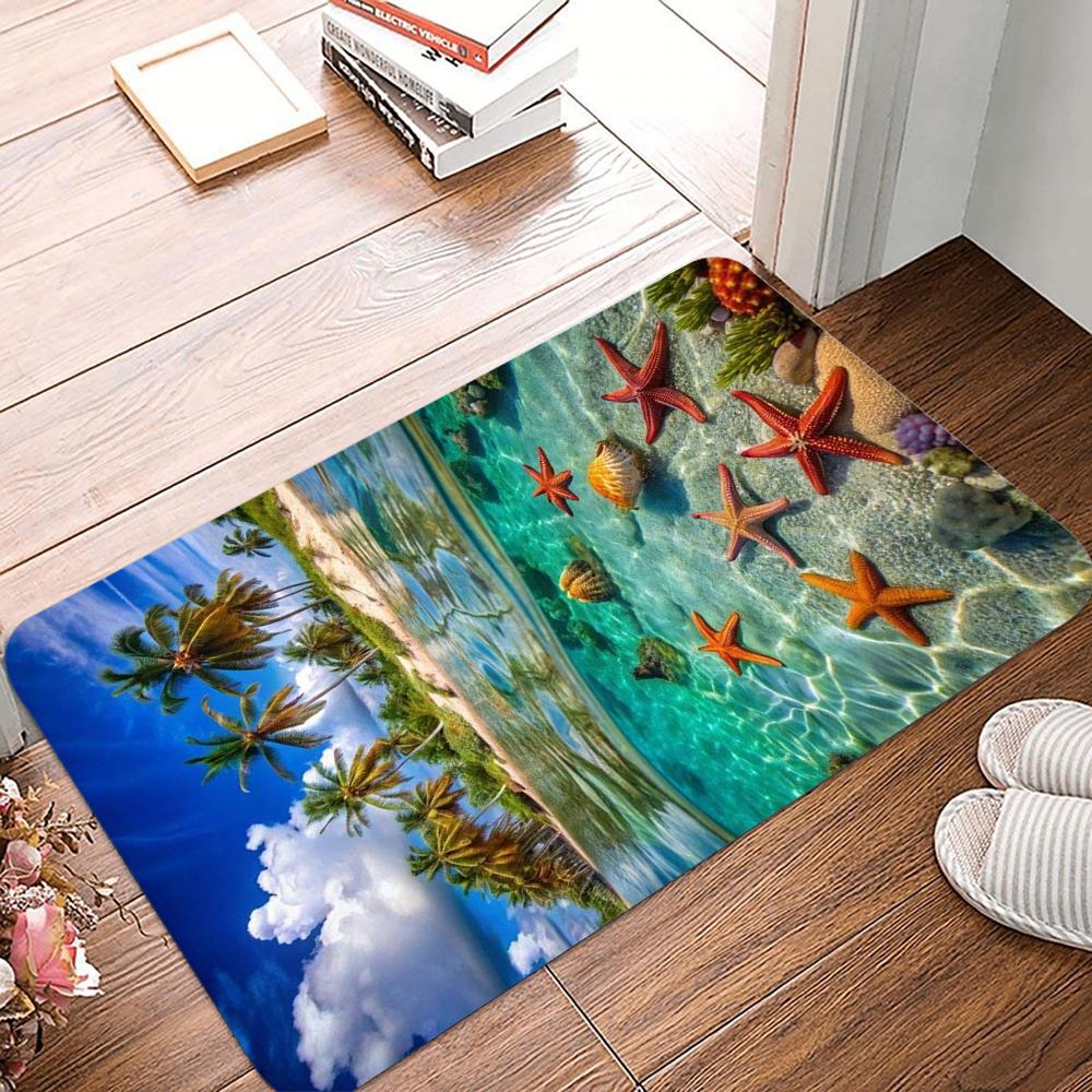 Tropical Beach Printing Non-Slip Small Rug Waterproof Easy To Clean Floor Mat for Indoor Outdoor Use Durable Home Decor Novelty