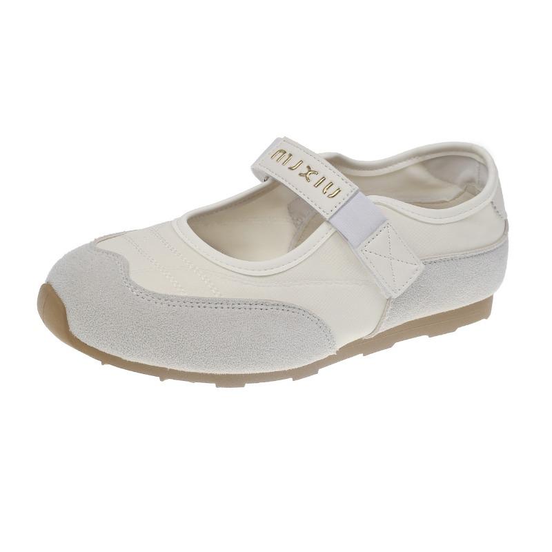 Weichsohlige Klettverschluss-Ballerinas im Mary-Jane-Stil mit flachem Ausschnitt, Damen-Sommer, neu, Retro, Ein-Pedal-Damen-Schuhe, Trend