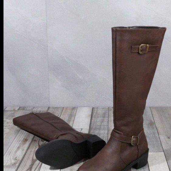 European and American style knight boots new women's square root European and American tall knight boots belt buckle solid color thick heel