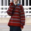 Ye Shuhua College Style Striped Lapel Knitwear Top for Women - Autumn Winter Thick Loose Fit.